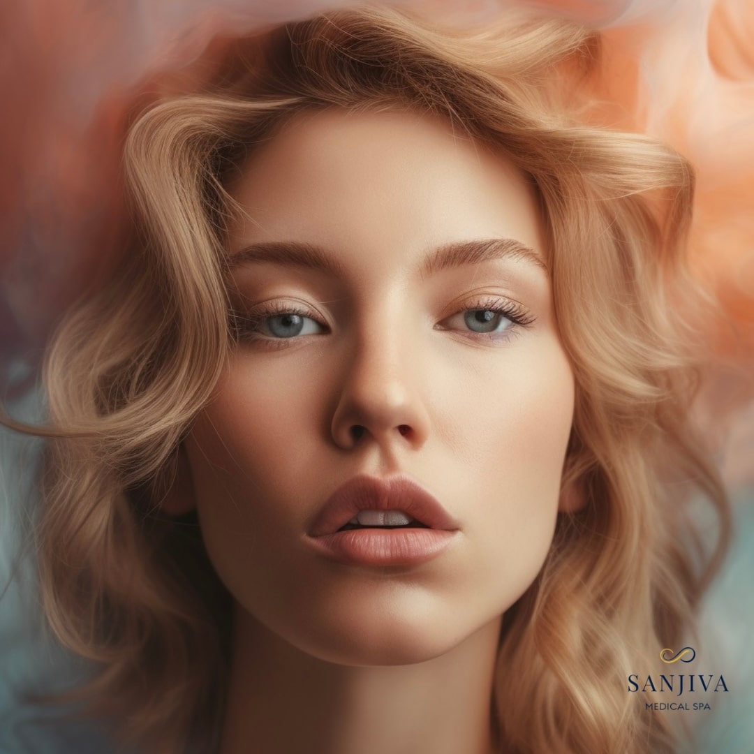 Woman showcasing beautifully enhanced lips following a lip filler procedure at Sanjiva Medical Spa in Dallas