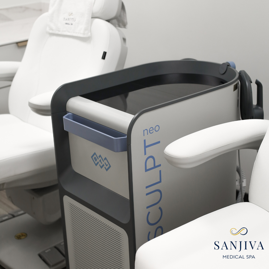 Emsculpt NEO machine at Sanjiva Medical Spa in Dallas, used for non-invasive body sculpting and fat reduction treatments