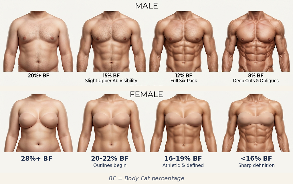 body fat percentage and abs in men and women dallas